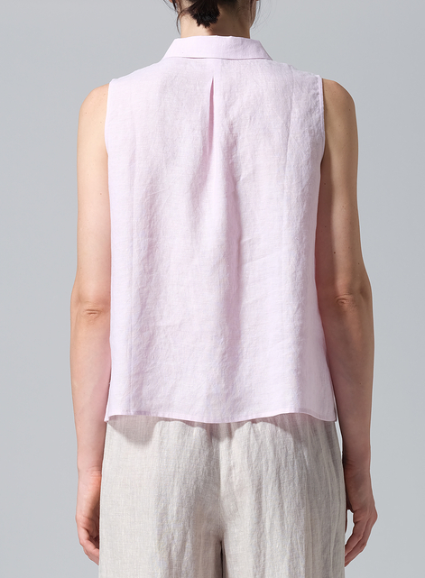 Linen Slightly A-shape Shirt Collar Vest