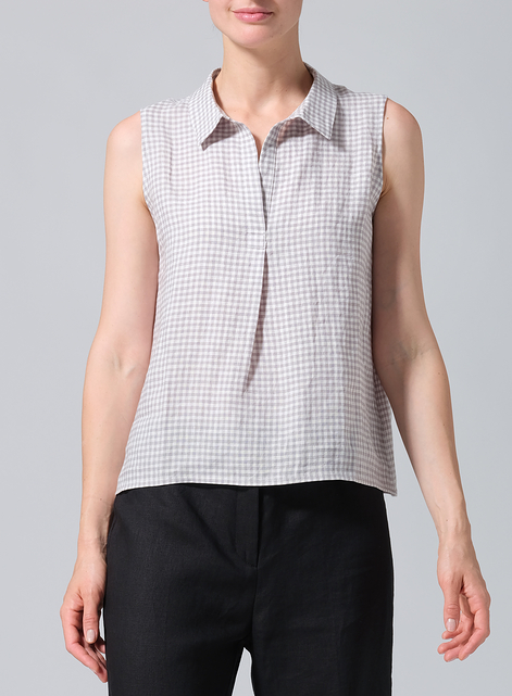 Linen Slightly A-shape Shirt Collar Vest