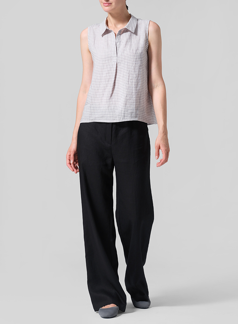 Linen Slightly A-shape Shirt Collar Vest