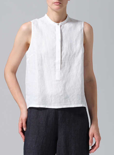 Linen Small Stand Collar Short Vest Top