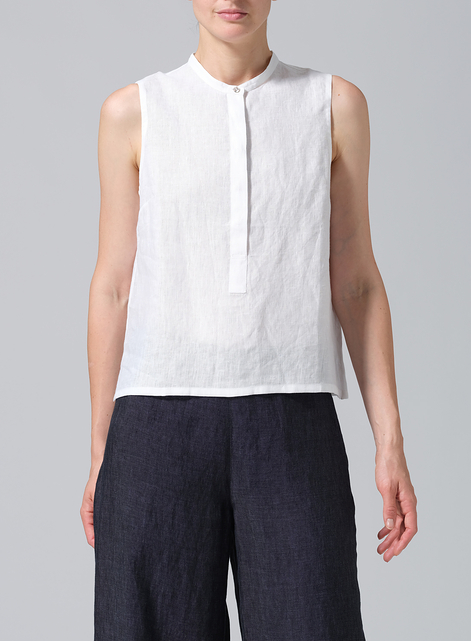 Linen Small Stand Collar Short Vest Top