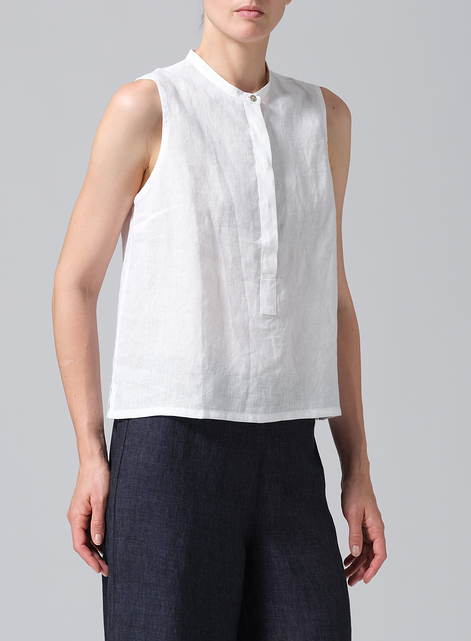 Linen Small Stand Collar Short Vest Top