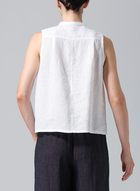 Linen Small Stand Collar Short Vest Top