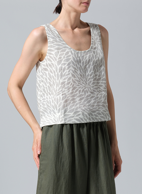 Linen Sleeveless U-neck Vest Top