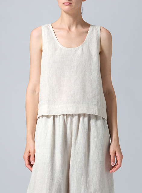 Linen Sleeveless U-neck Vest Top