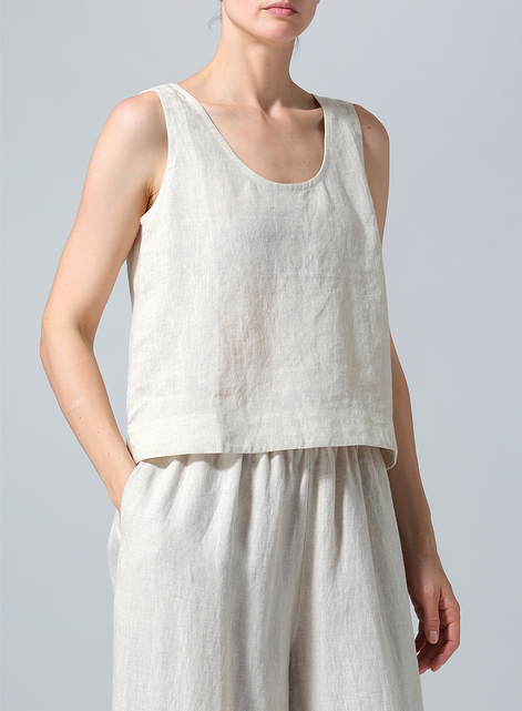 Linen Sleeveless U-neck Vest Top