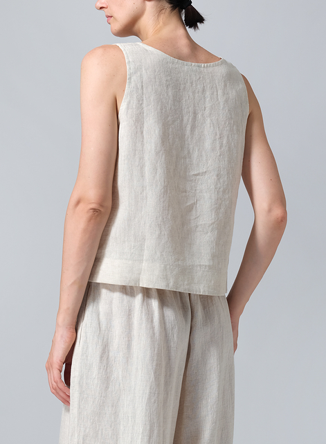Linen Sleeveless U-neck Vest Top