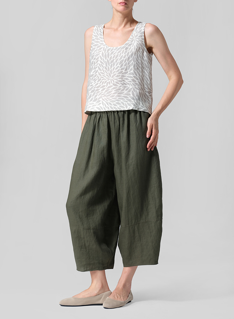 Linen Sleeveless U-neck Vest Top