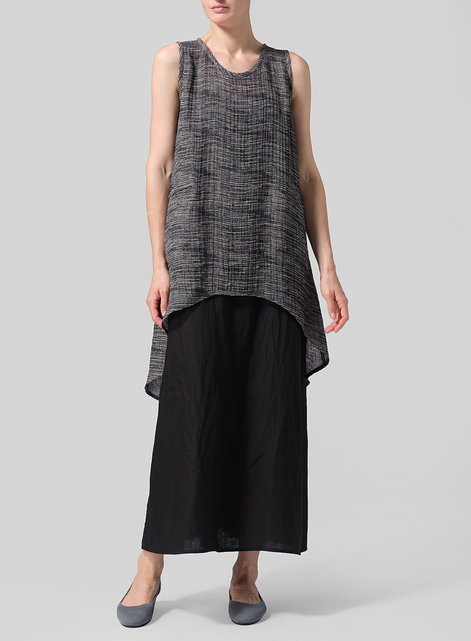 Linen Hi-Lo Hem Mid-Length Sleeveless Tunic