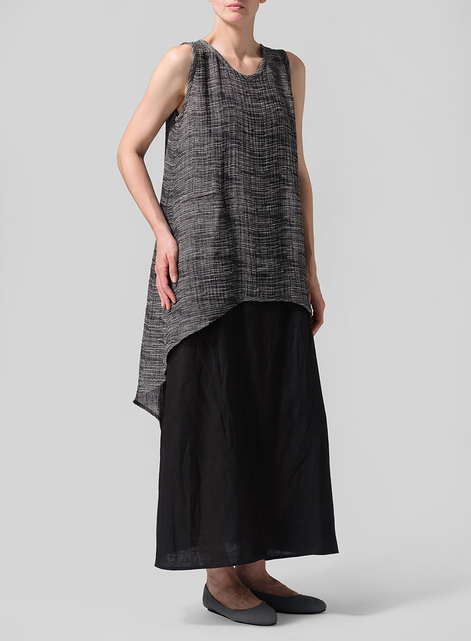 Linen Hi-Lo Hem Mid-Length Sleeveless Tunic