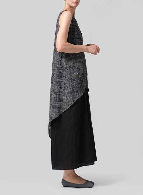 Linen Hi-Lo Hem Mid-Length Sleeveless Tunic
