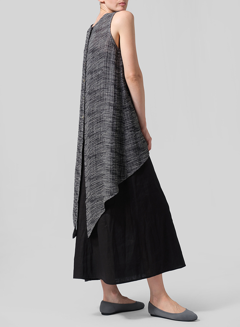 Linen Hi-Lo Hem Mid-Length Sleeveless Tunic