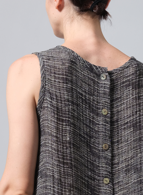 Linen Hi-Lo Hem Mid-Length Sleeveless Tunic