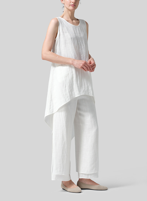 Linen Hi-Lo Hem Mid-Length Sleeveless Tunic