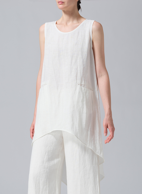 Linen Hi-Lo Hem Mid-Length Sleeveless Tunic