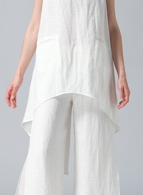Linen Hi-Lo Hem Mid-Length Sleeveless Tunic