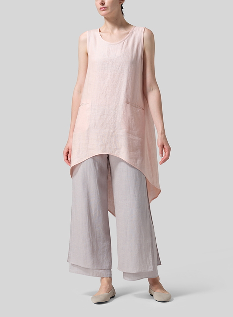 Linen Hi-Lo Hem Mid-Length Sleeveless Tunic