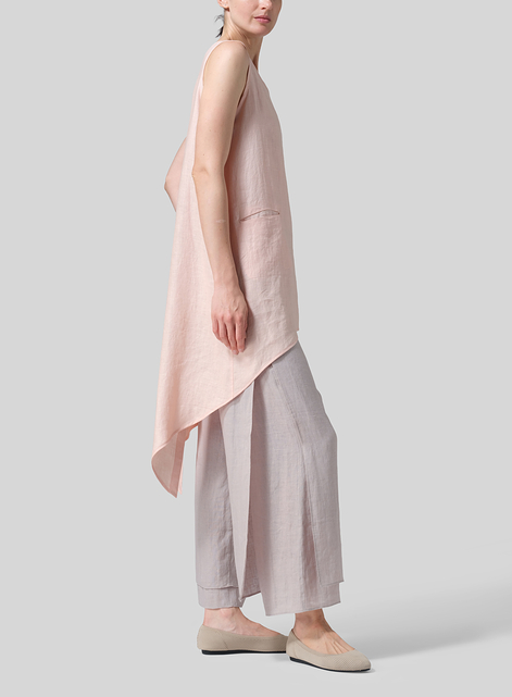Linen Hi-Lo Hem Mid-Length Sleeveless Tunic