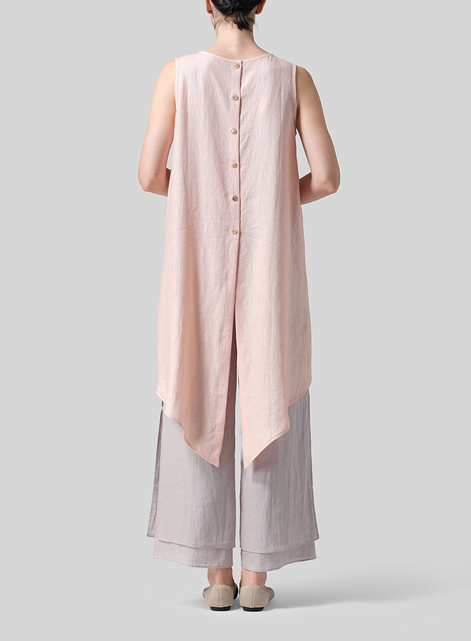 Linen Hi-Lo Hem Mid-Length Sleeveless Tunic