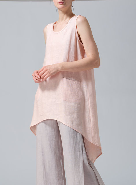 Linen Hi-Lo Hem Mid-Length Sleeveless Tunic
