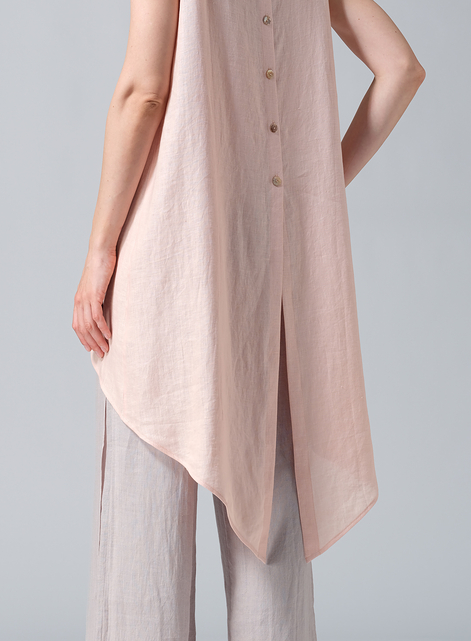 Linen Hi-Lo Hem Mid-Length Sleeveless Tunic