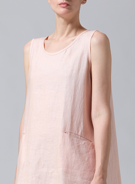 Linen Hi-Lo Hem Mid-Length Sleeveless Tunic