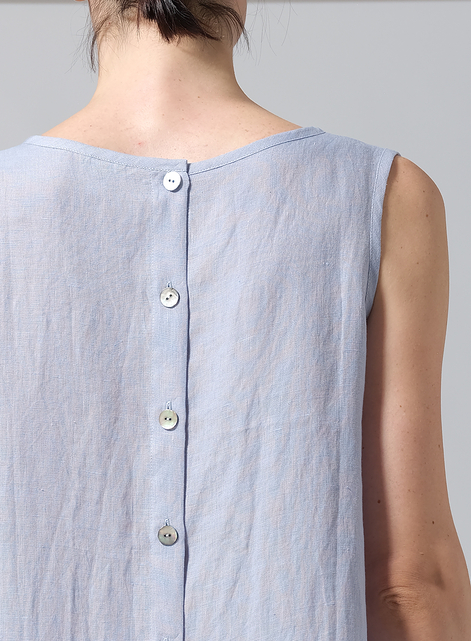 Linen Hi-Lo Hem Mid-Length Sleeveless Tunic