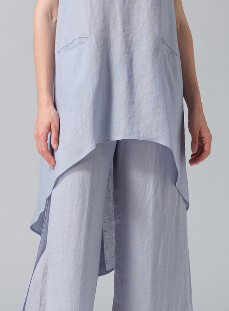Linen Hi-Lo Hem Mid-Length Sleeveless Tunic