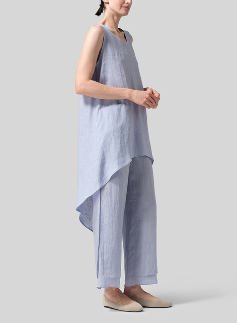 Linen Hi-Lo Hem Mid-Length Sleeveless Tunic