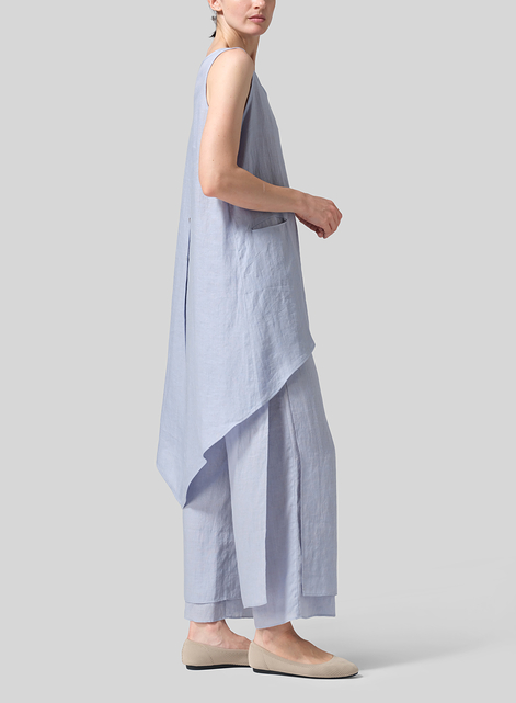 Linen Hi-Lo Hem Mid-Length Sleeveless Tunic
