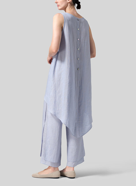 Linen Hi-Lo Hem Mid-Length Sleeveless Tunic