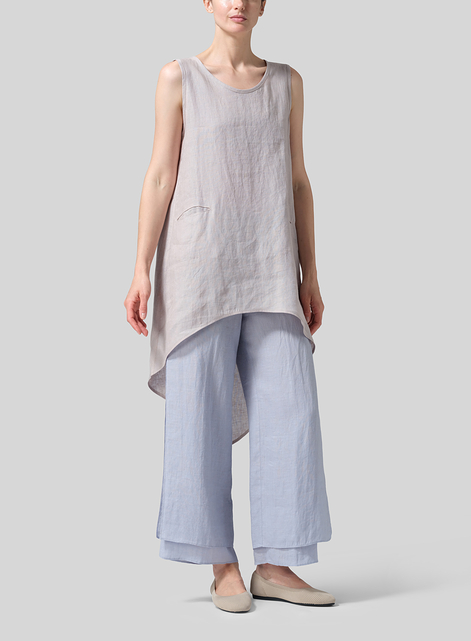 Linen Hi-Lo Hem Mid-Length Sleeveless Tunic
