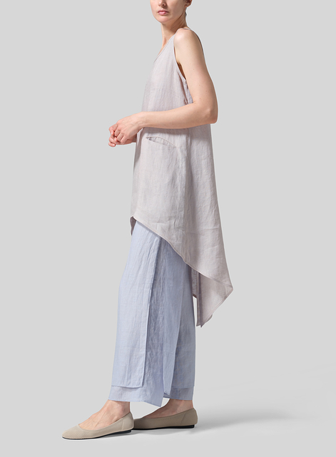 Linen Hi-Lo Hem Mid-Length Sleeveless Tunic