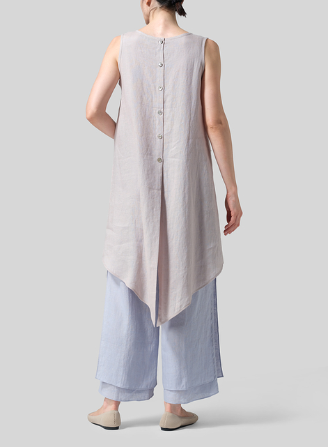 Linen Hi-Lo Hem Mid-Length Sleeveless Tunic