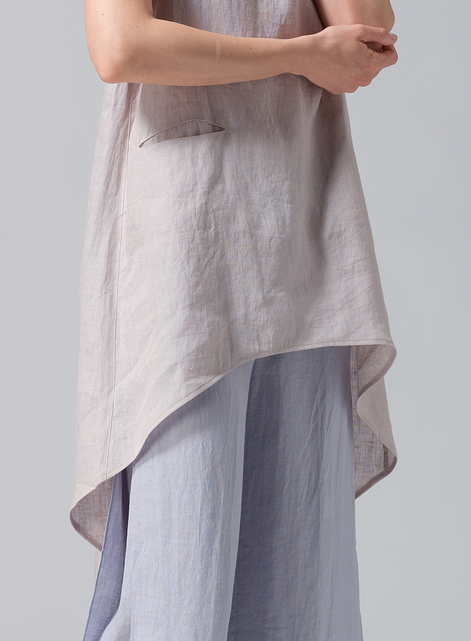 Linen Hi-Lo Hem Mid-Length Sleeveless Tunic
