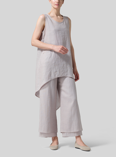 Linen Hi-Lo Hem Mid-Length Sleeveless Tunic