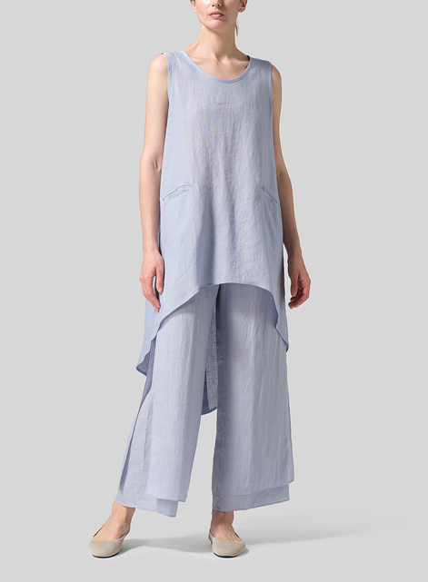 Linen Hi-Lo Hem Mid-Length Sleeveless Tunic