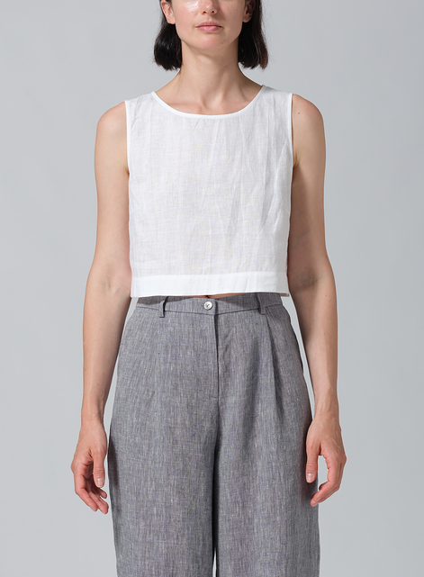 Linen Round Neck Short Tank