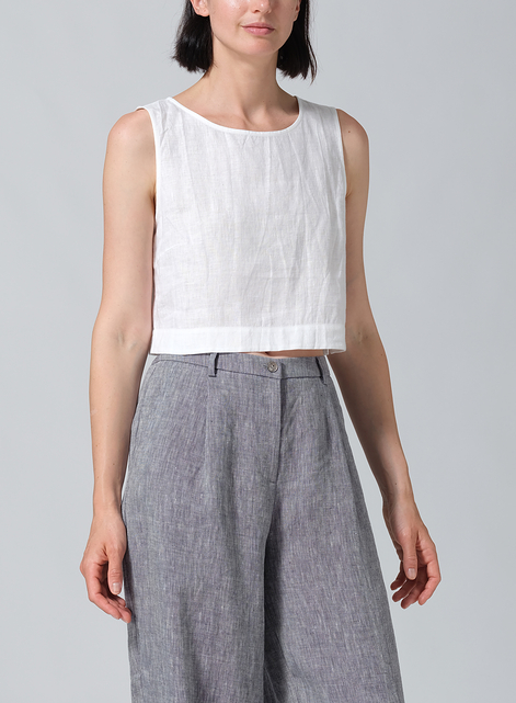 Linen Round Neck Short Tank