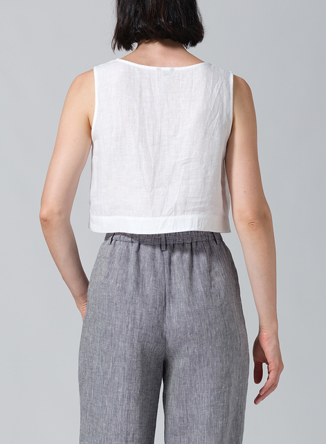 Linen Round Neck Short Tank
