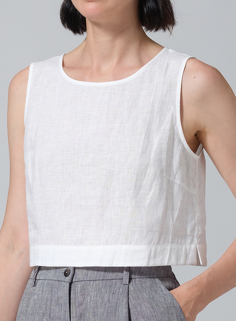Linen Round Neck Short Tank