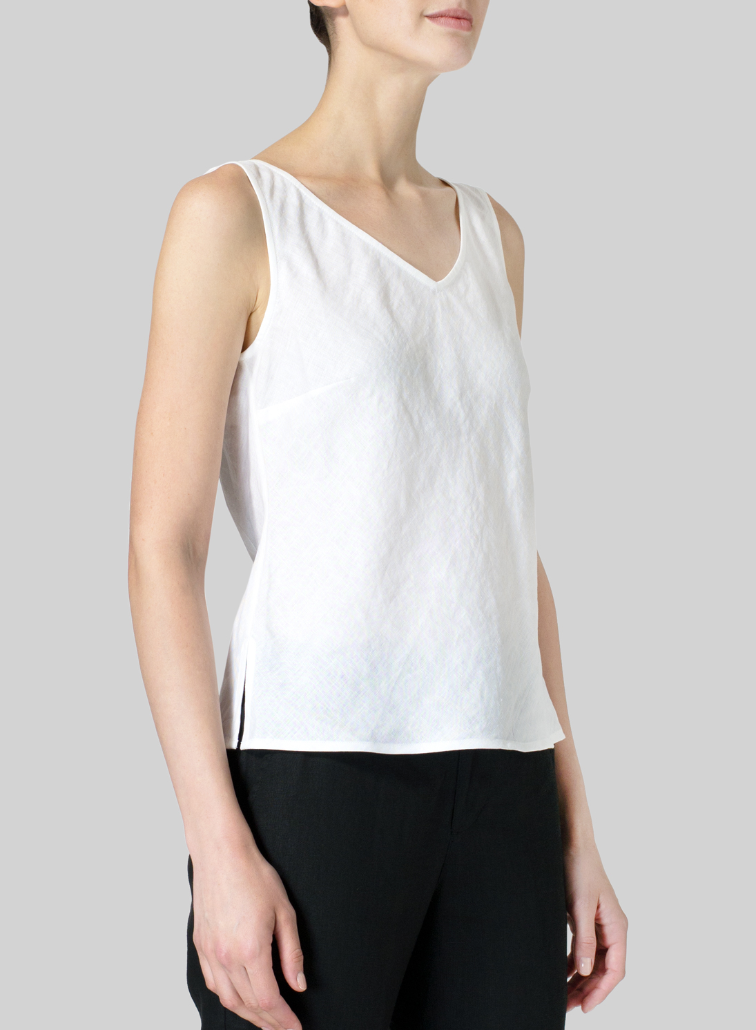 Linen V-Neck Sleeveless Bias Cut Tank