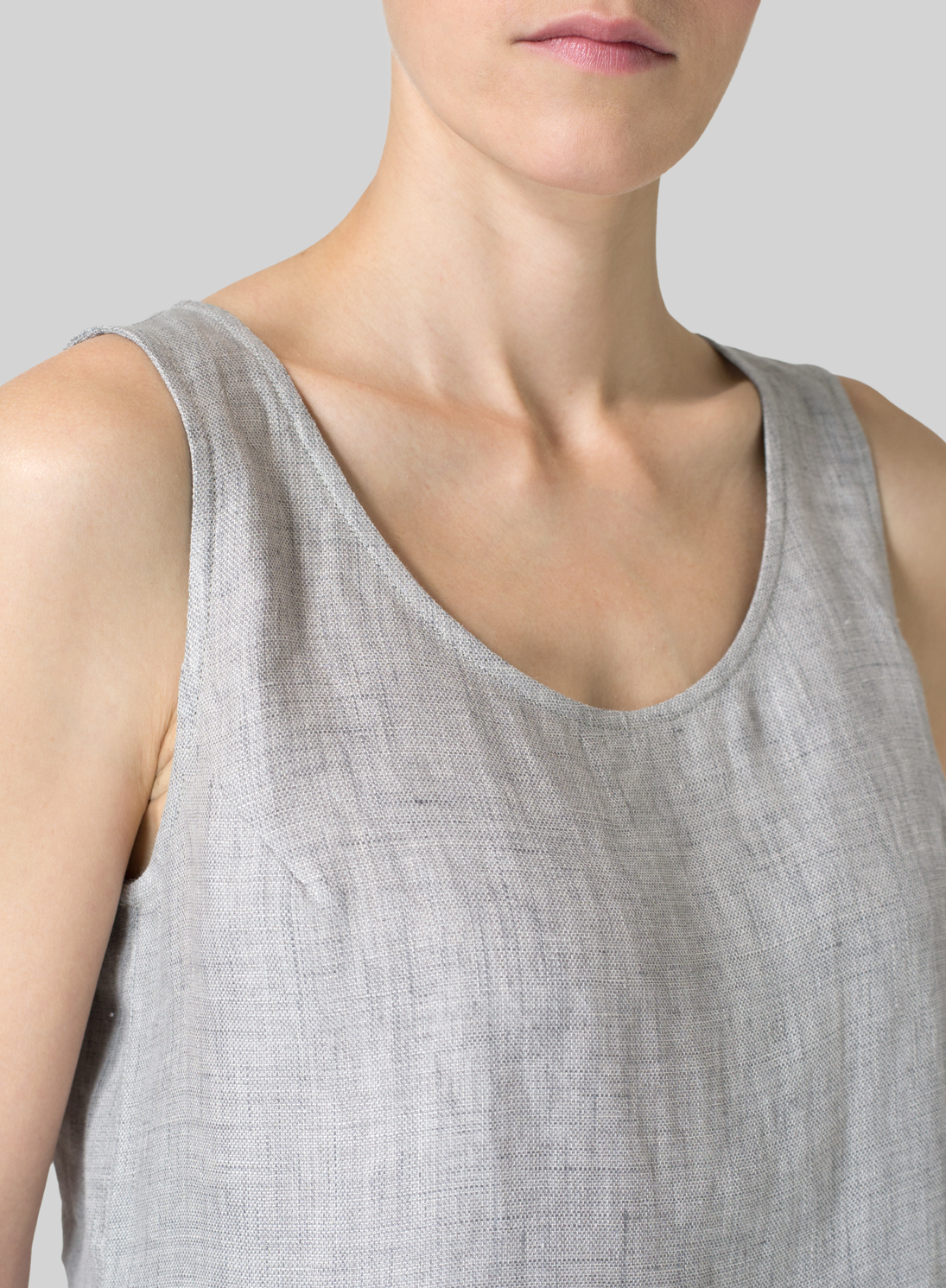 Gray Linen Handmade Knot Buttons Top Plus Size