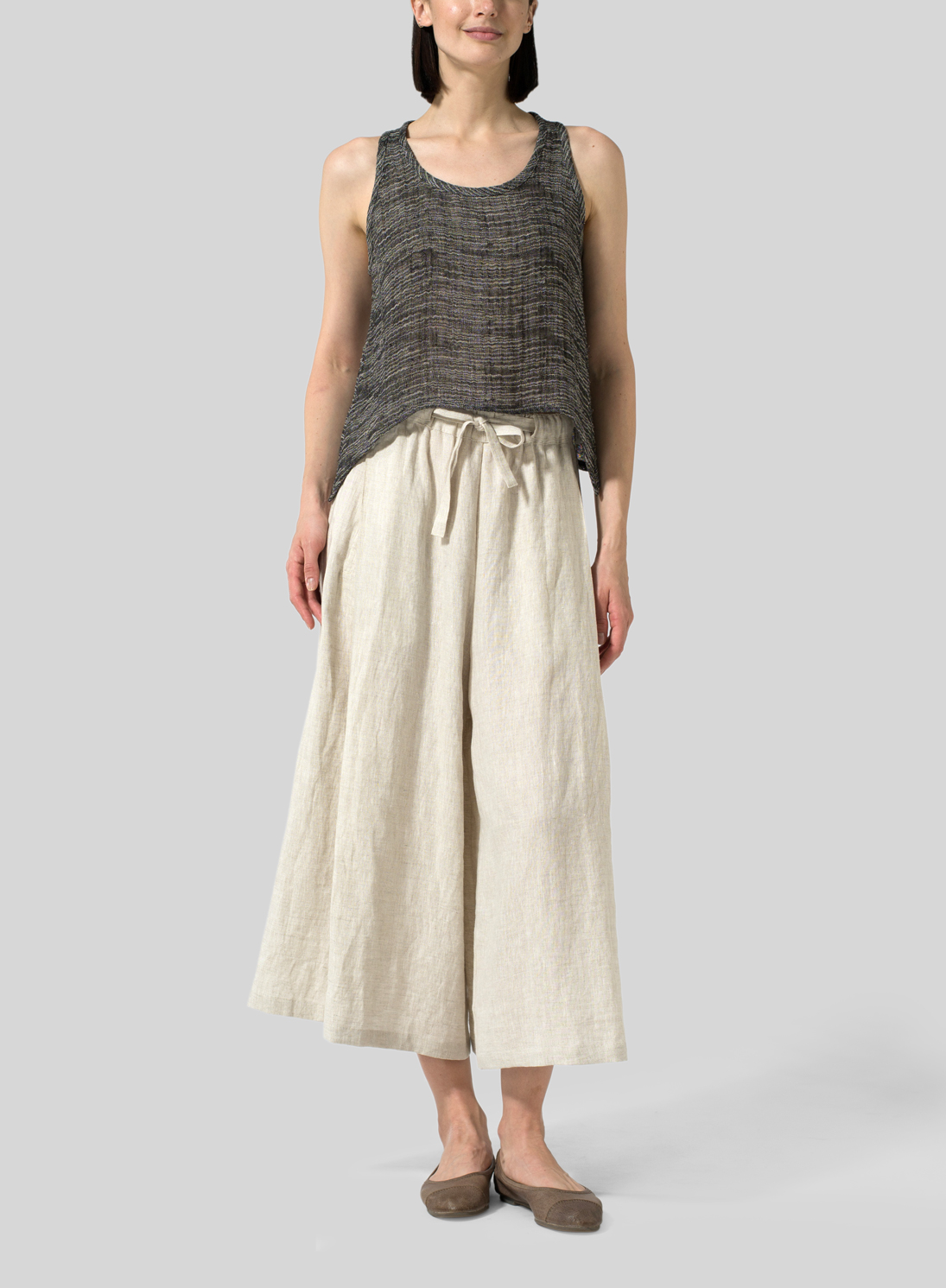 Gauze Linen Cropped Tank Top Plus Size