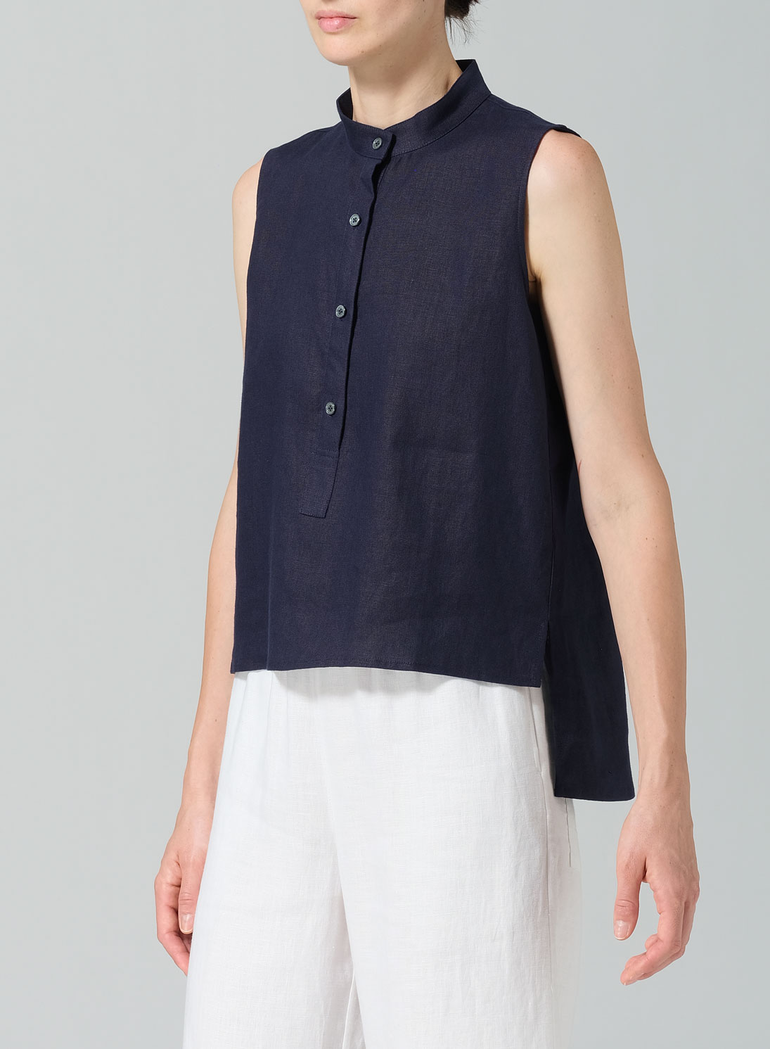 Linen Mandarin Collar Vest
