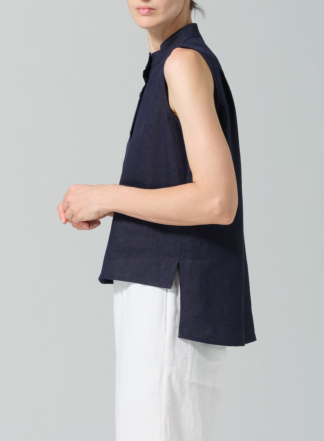 Linen Mandarin Collar Vest
