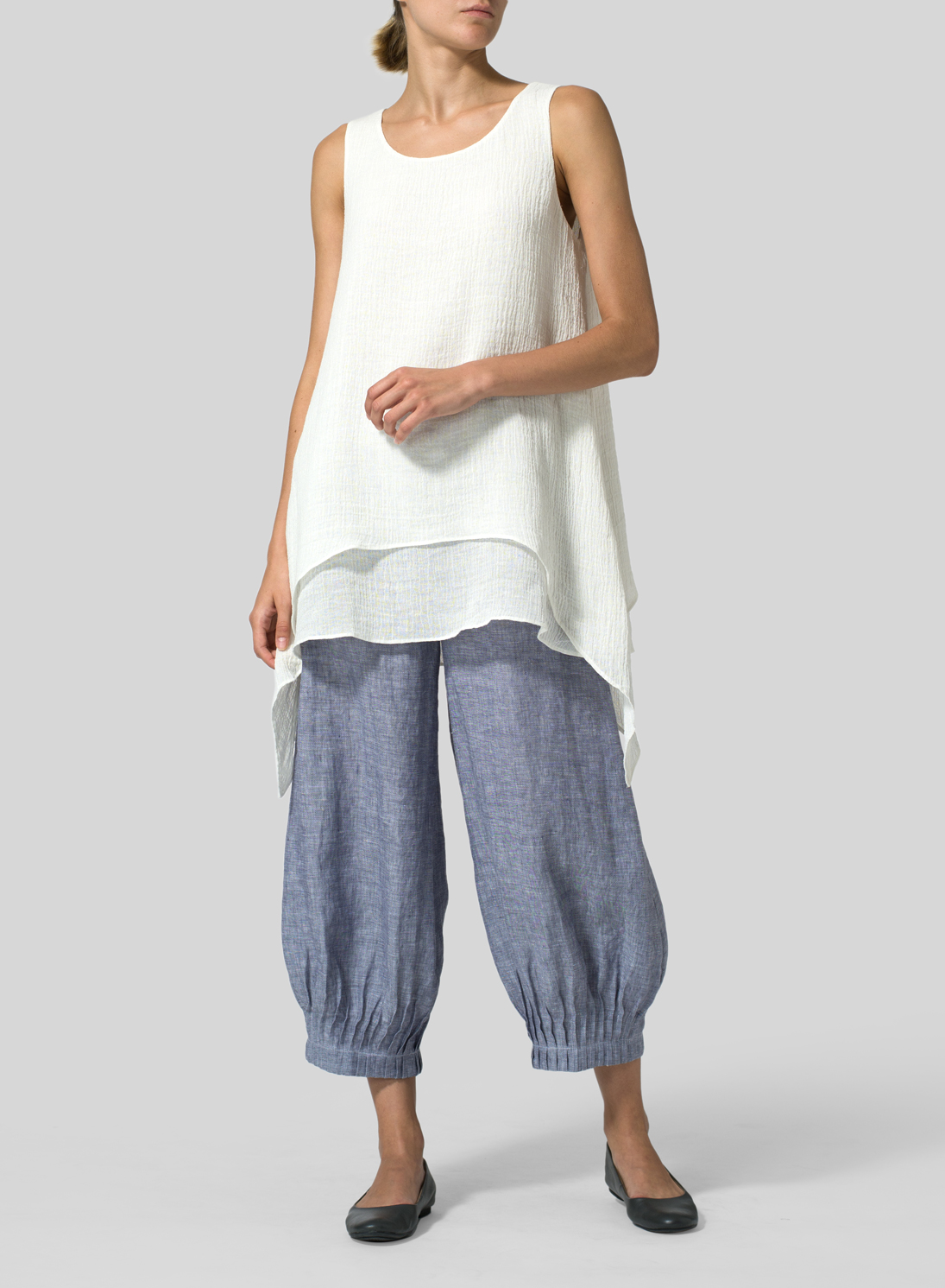 Linen Crinkle Gauze Sleeveless Layered Top