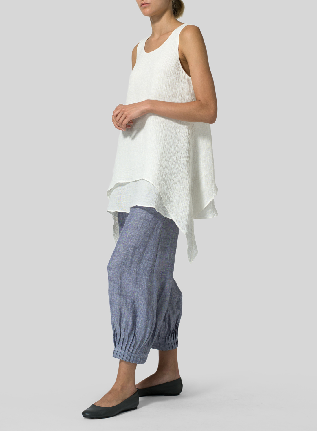 Linen Crinkle Gauze Sleeveless Layered Top