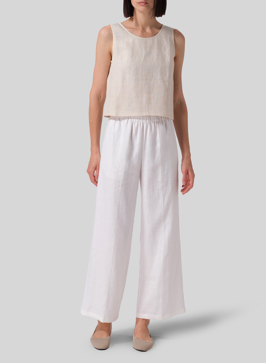 Khaki Sand Linen Drawstring Long Pants