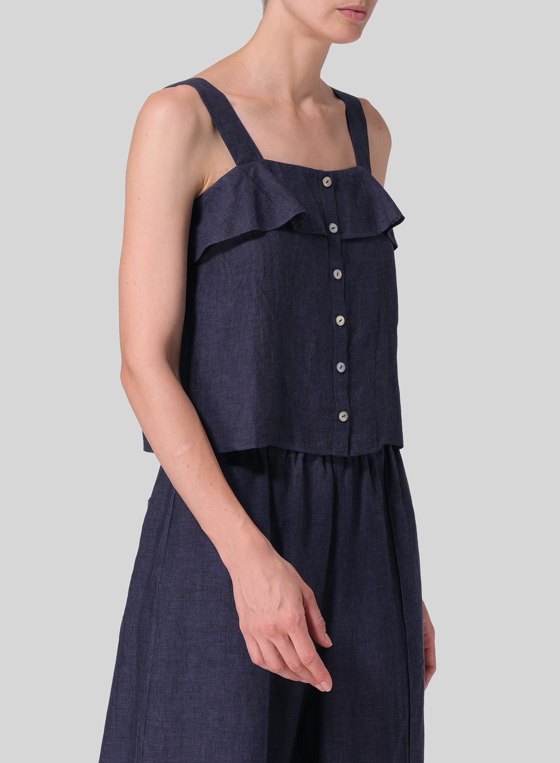 Linen Ruffle Square Neck Cami Top